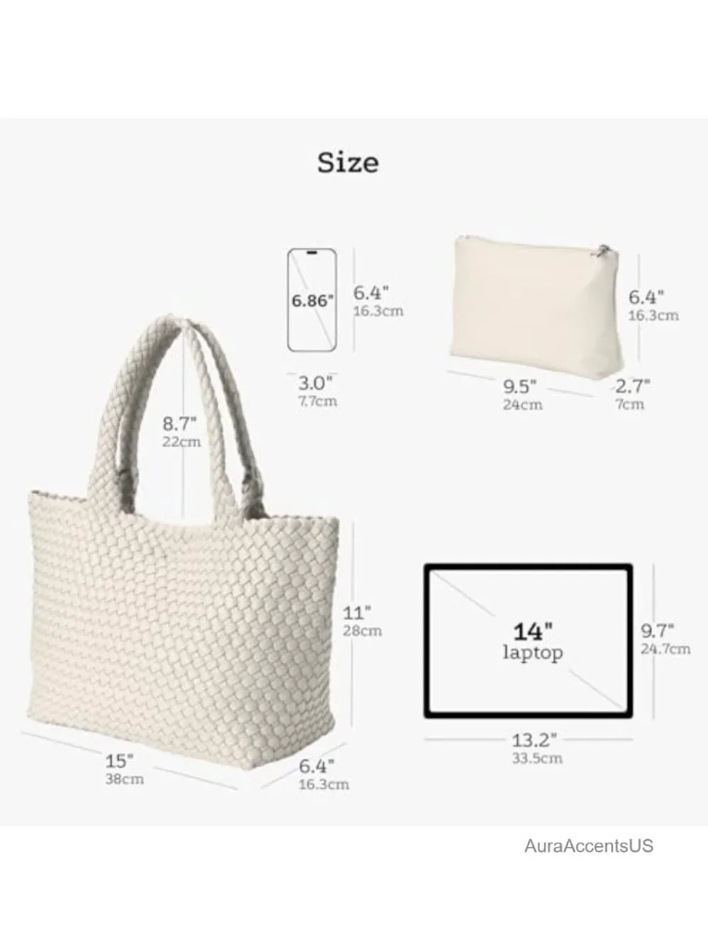 Large Vegan Leather Woven Tote Bag with Inner Pouch
